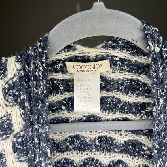 Cocogio Navy & White Poncho Sweater - One Size - Picture 3 of 4